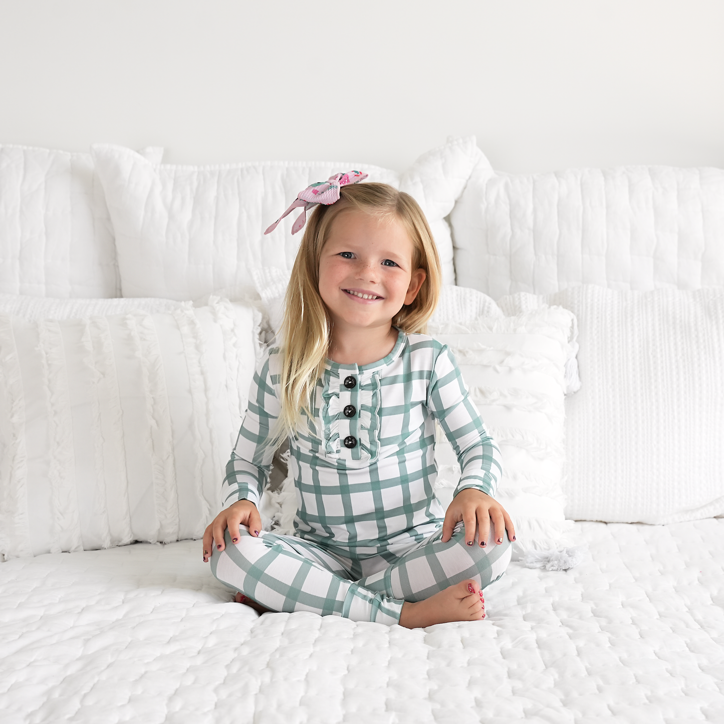 Green Plaid Ruffle 2P Set Bamboo Pajamas