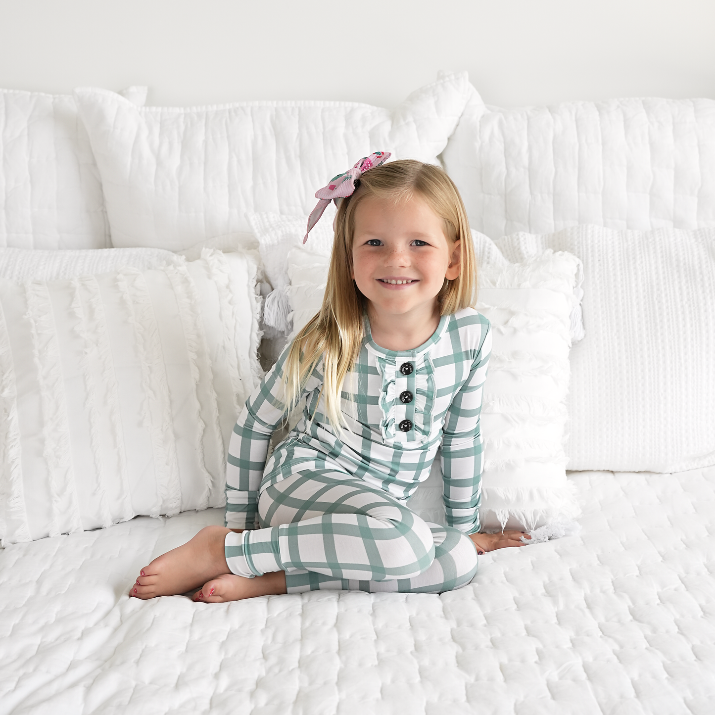 Green Plaid Ruffle 2P Set Bamboo Pajamas