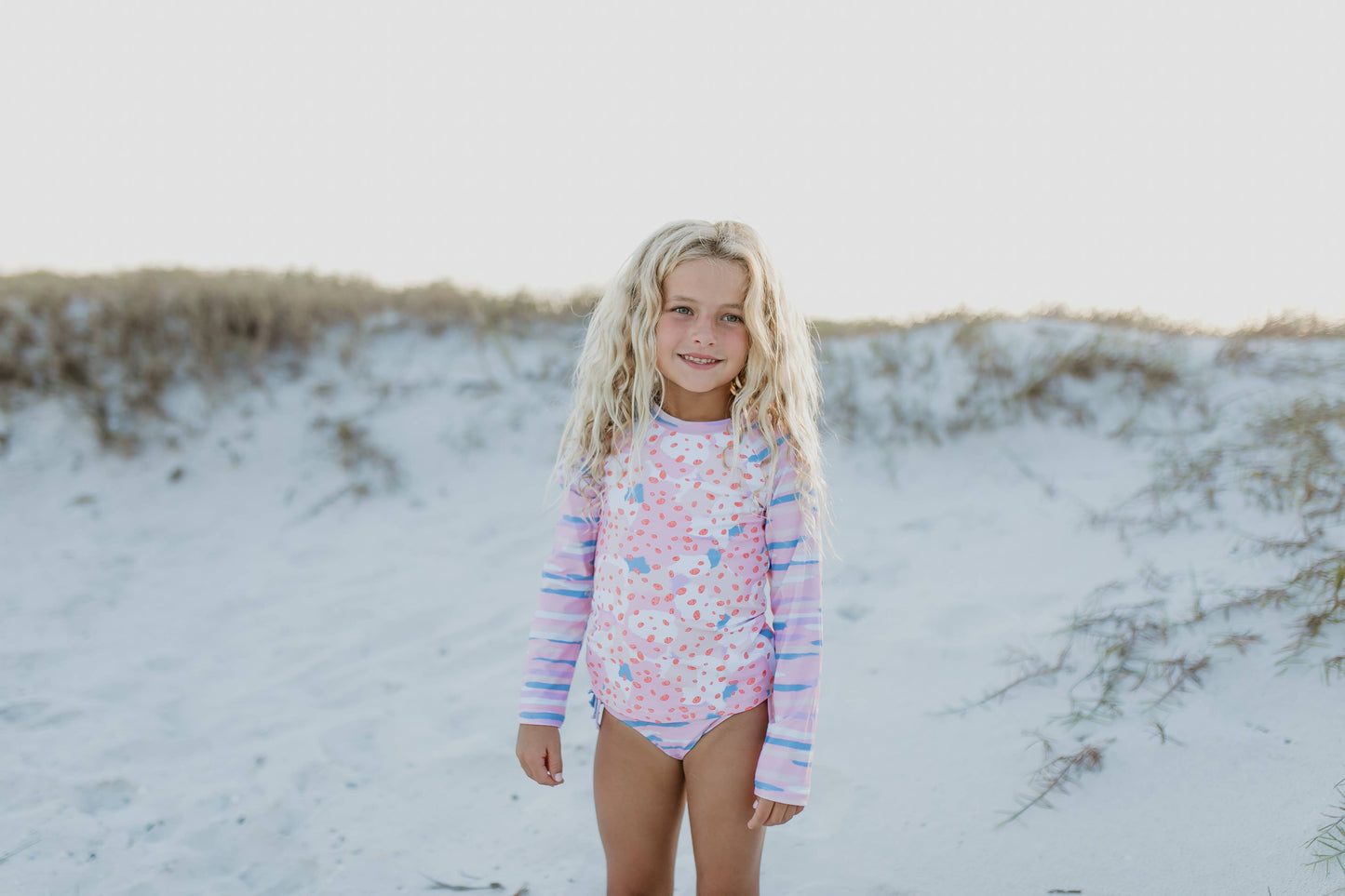 Pink & Blue Abstract Rash Guard Ruffle Swimsuit