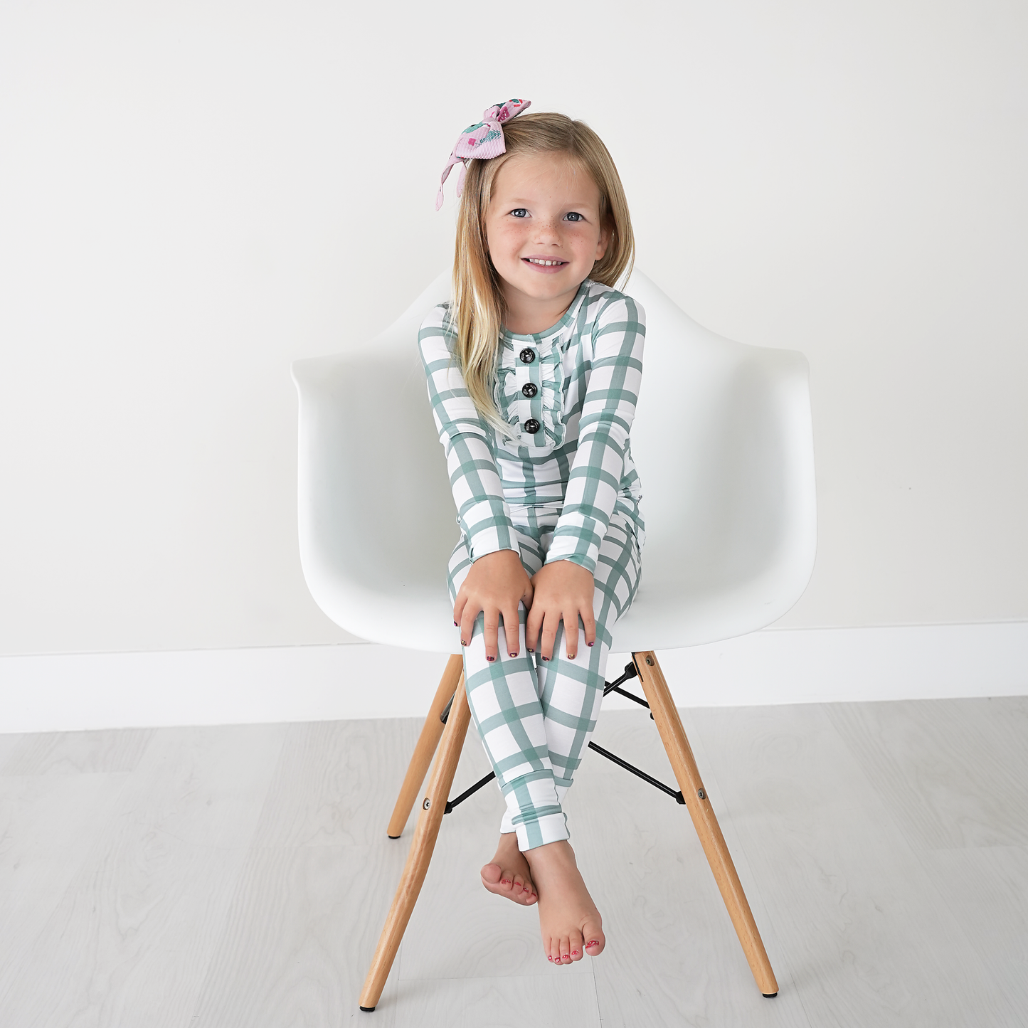Green Plaid Ruffle 2P Set Bamboo Pajamas