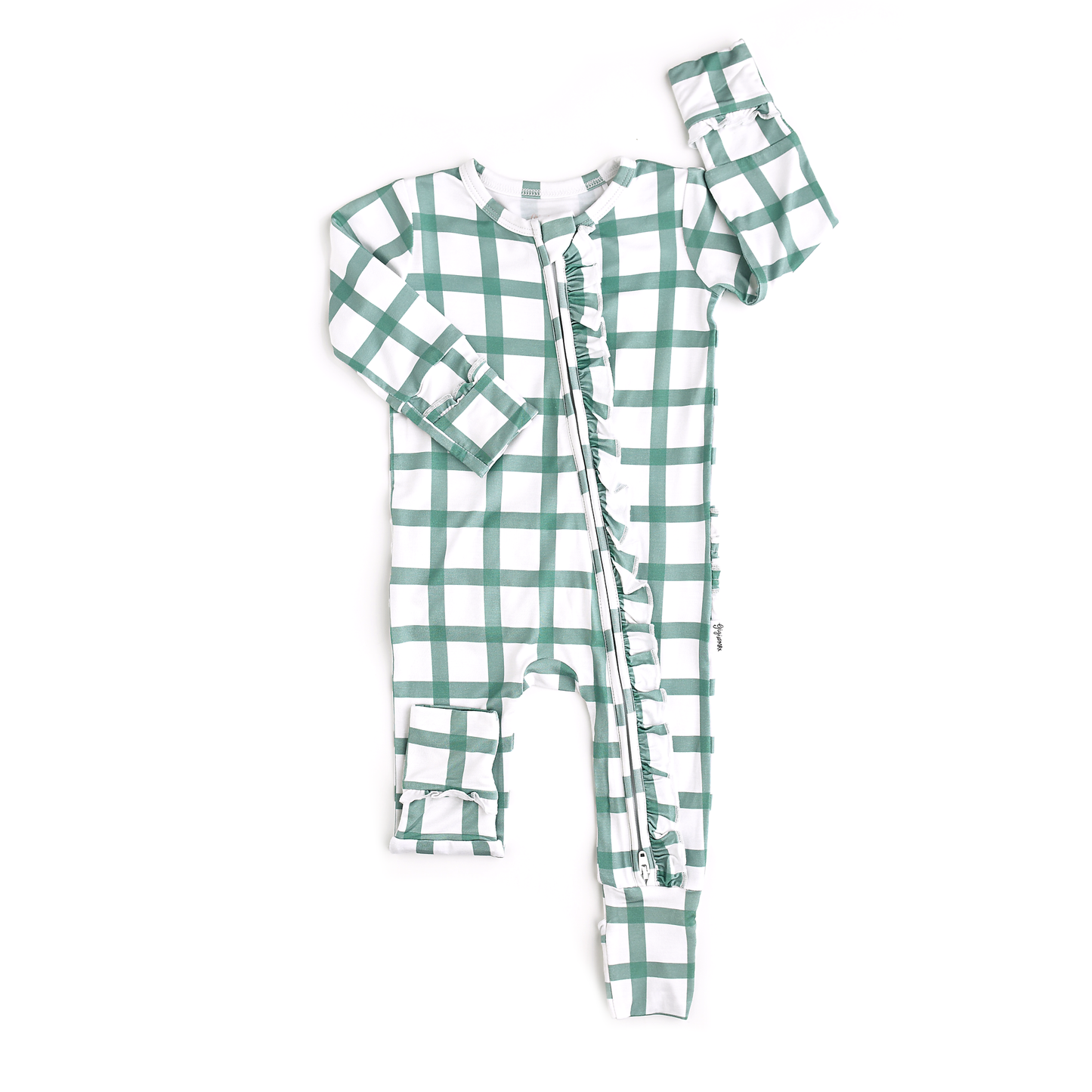 Green Plaid Ruffle Zip Bamboo Pajama