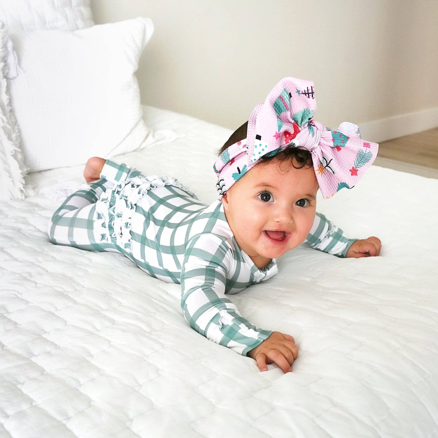 Green Plaid Ruffle Zip Bamboo Pajama