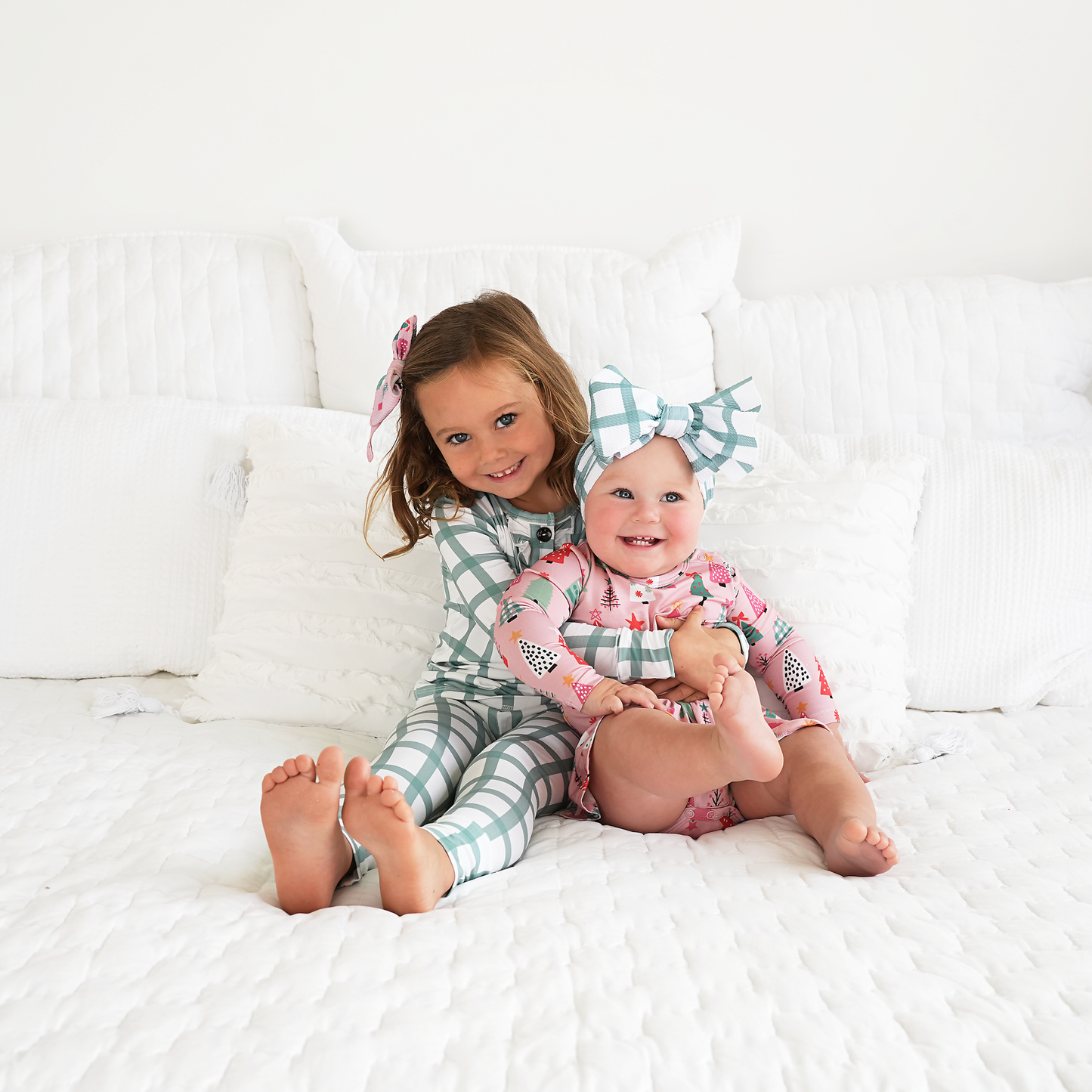 Green Plaid Ruffle 2P Set Bamboo Pajamas