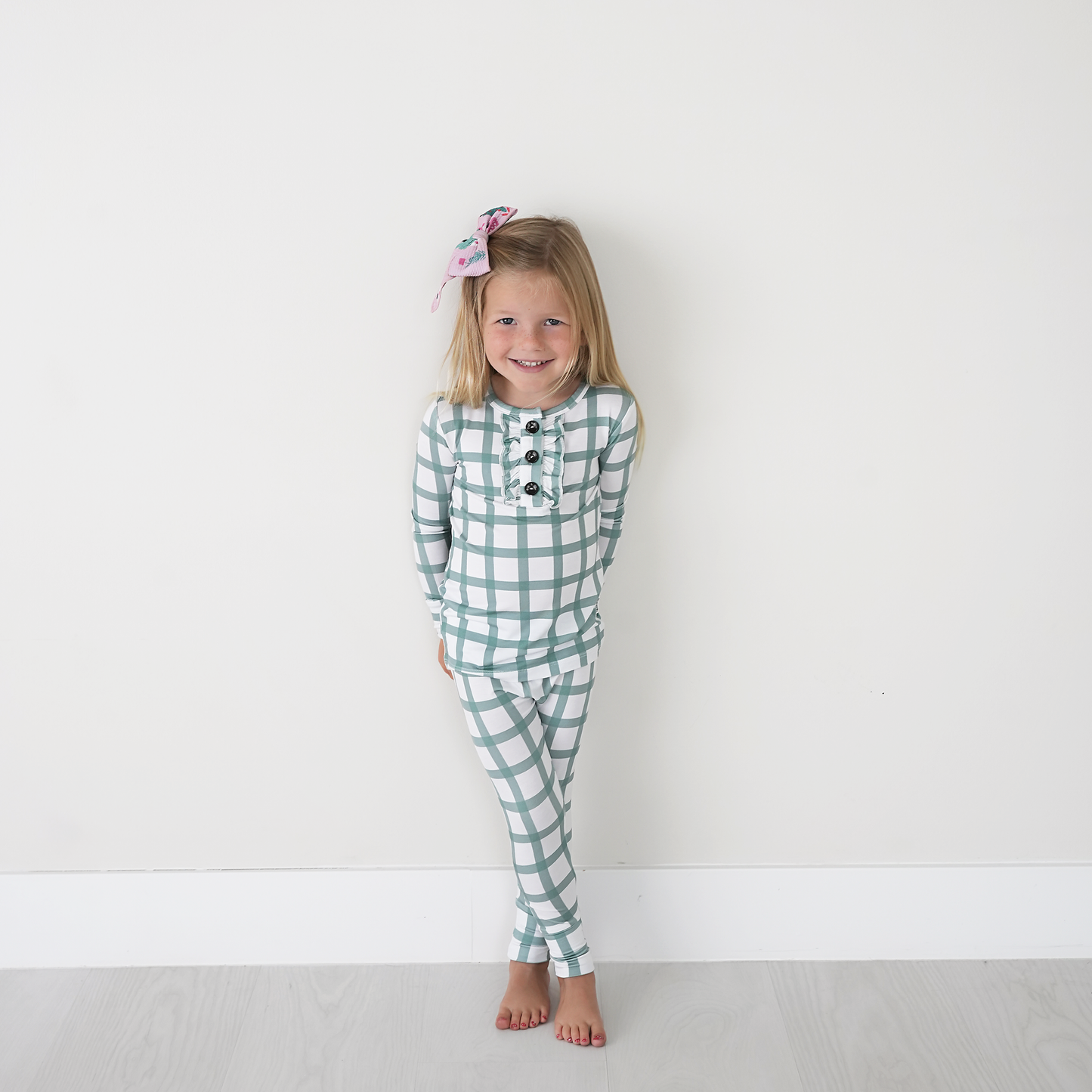 Green Plaid Ruffle 2P Set Bamboo Pajamas