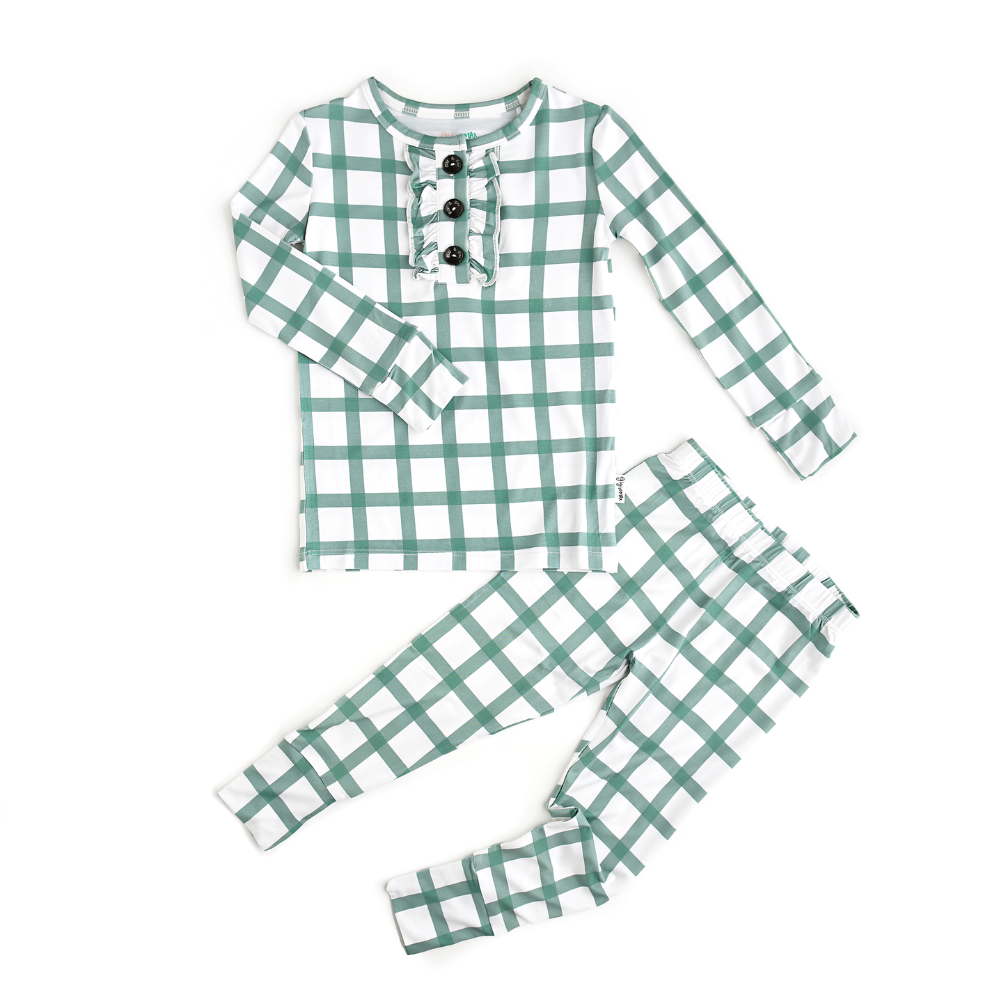 Green Plaid Ruffle 2P Set Bamboo Pajamas