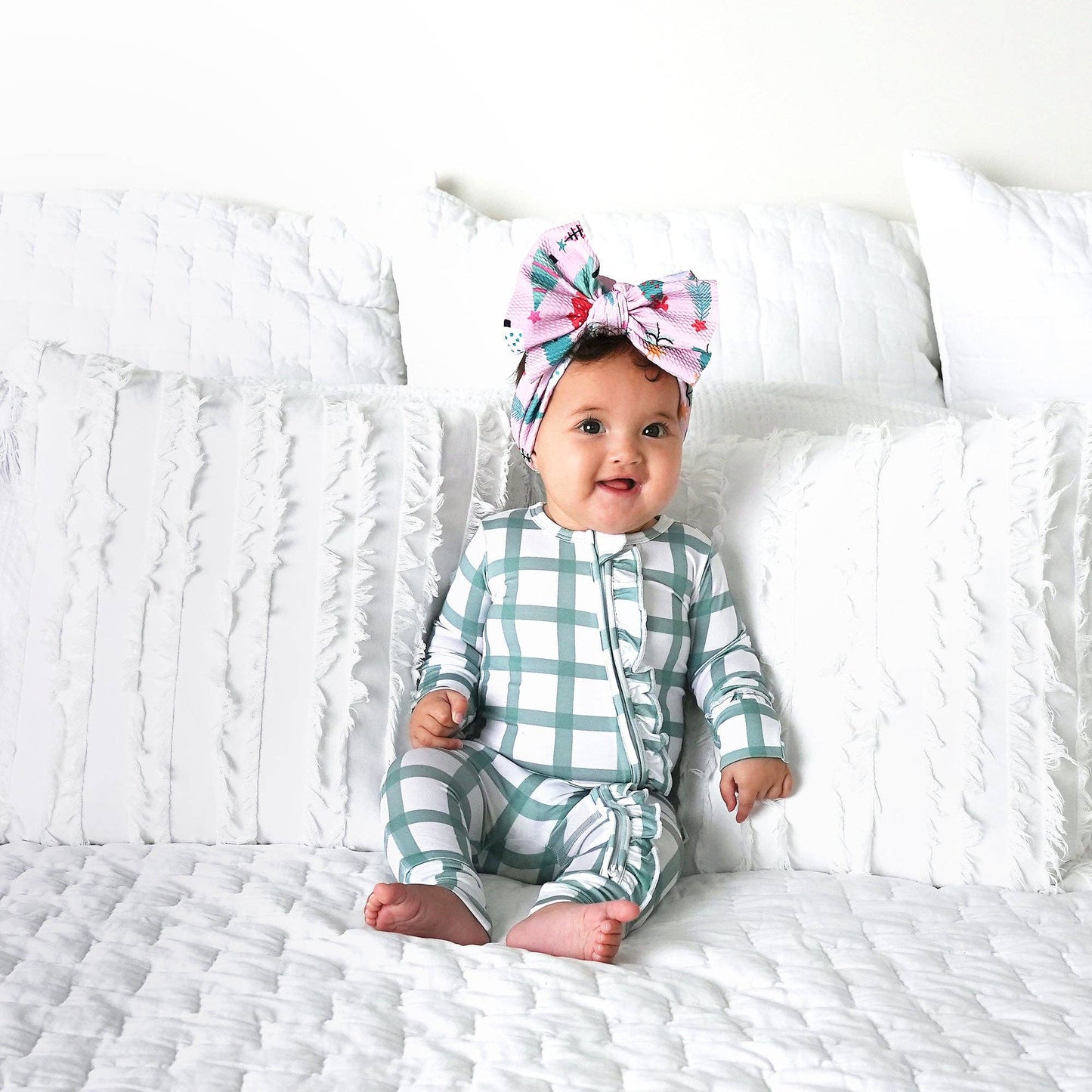 Green Plaid Ruffle Zip Bamboo Pajama