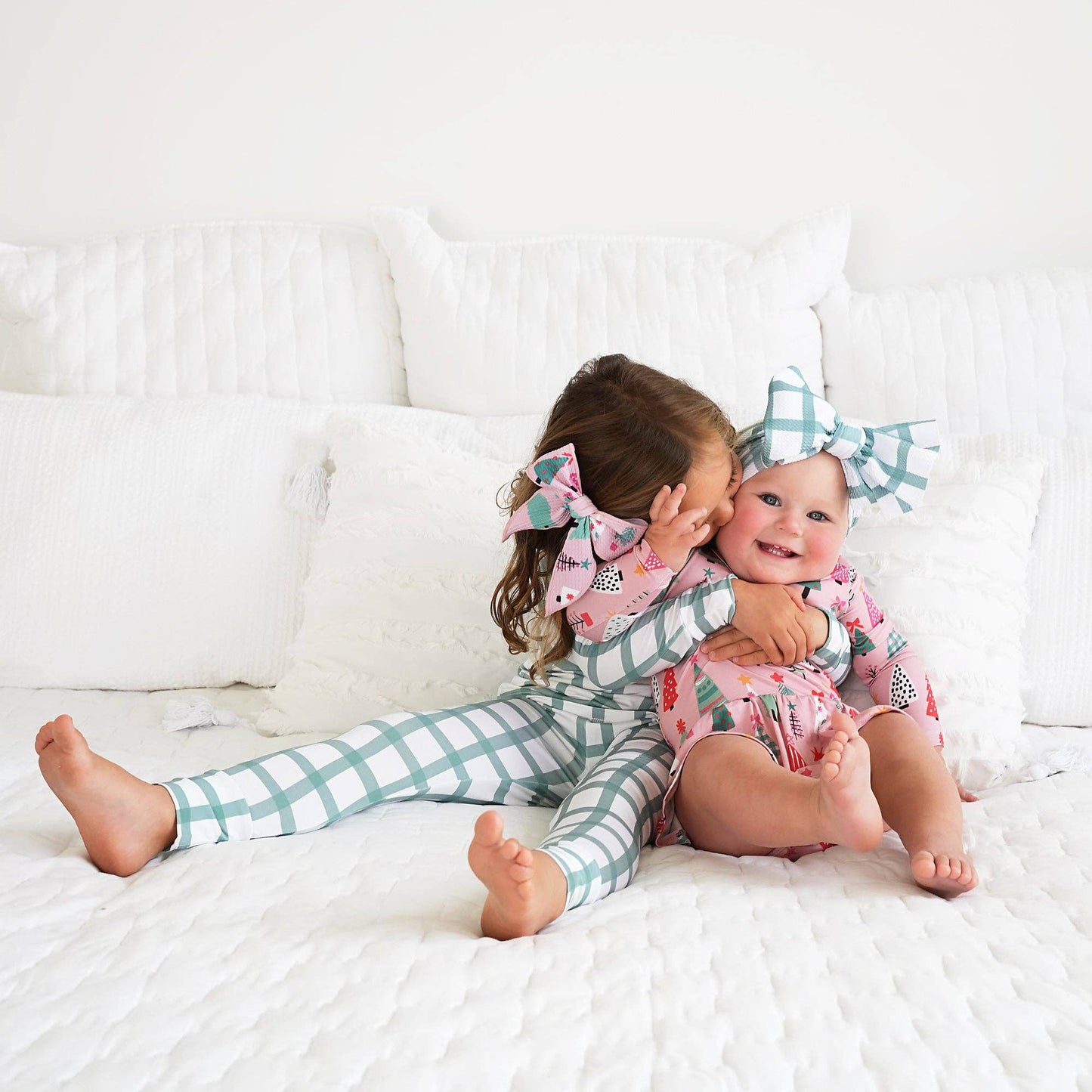 Green Plaid Ruffle 2P Set Bamboo Pajamas