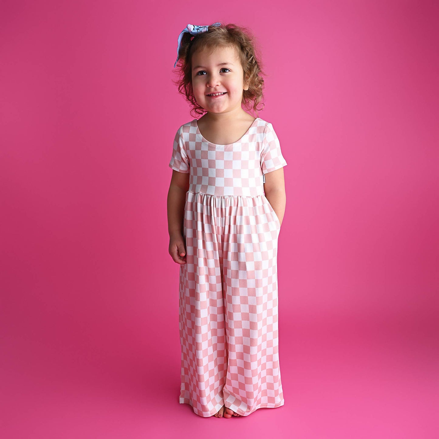Pink Checkered Bamboo Romper