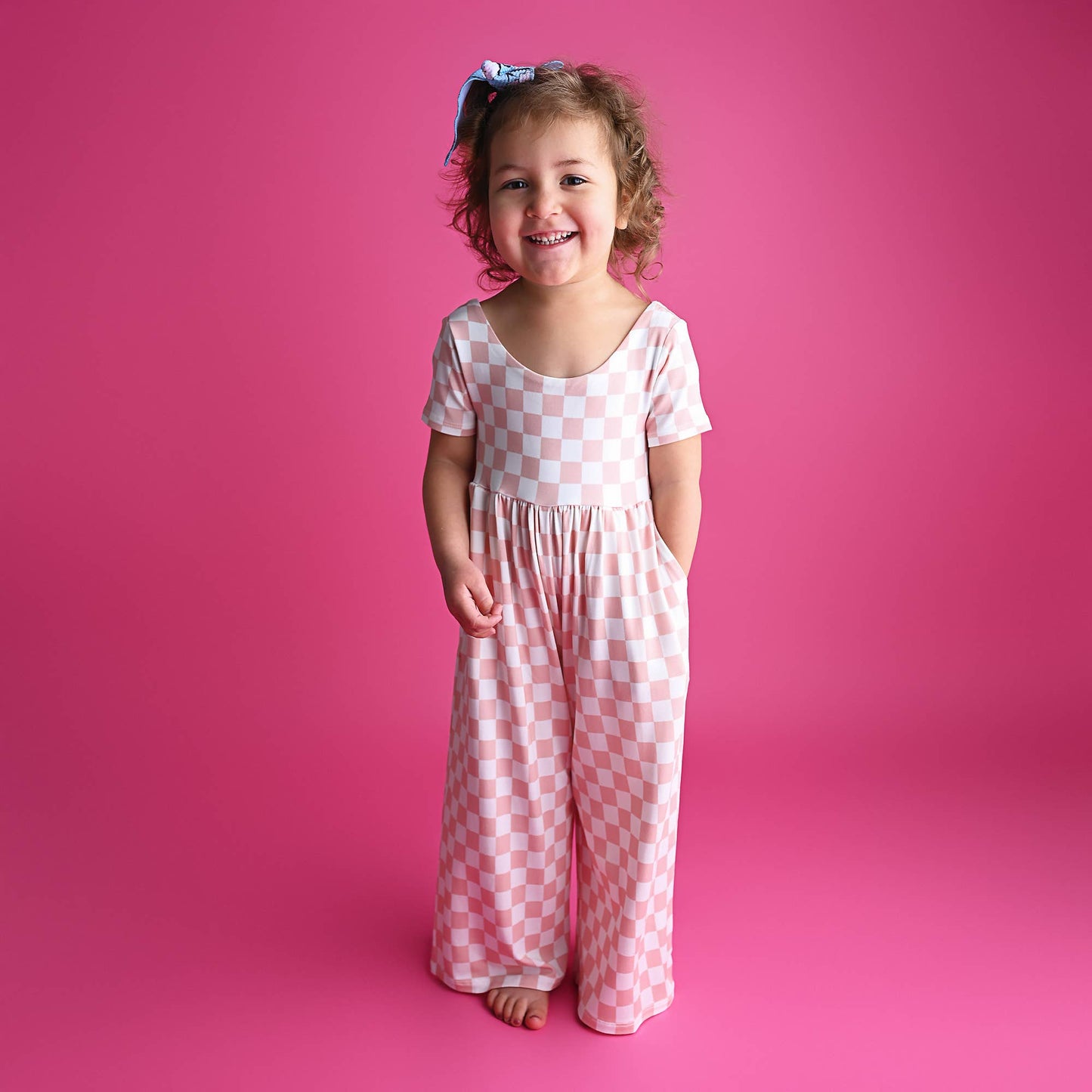 Pink Checkered Bamboo Romper