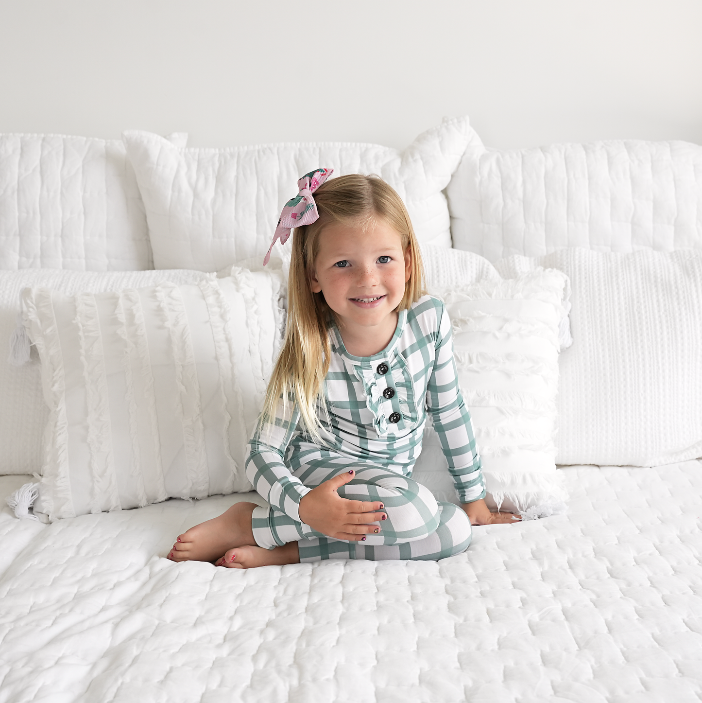 Green Plaid Ruffle 2P Set Bamboo Pajamas