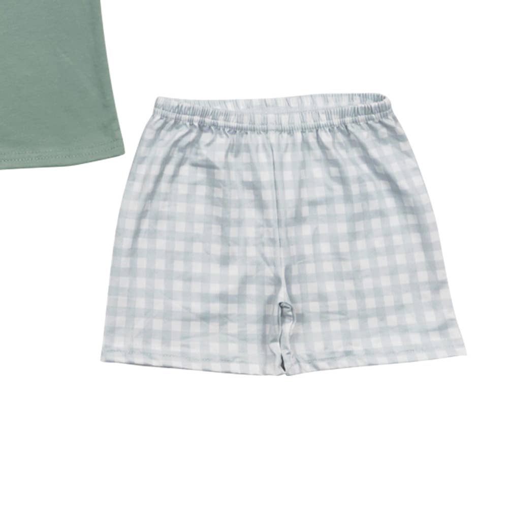 Green Plaid Pockets Short Set
