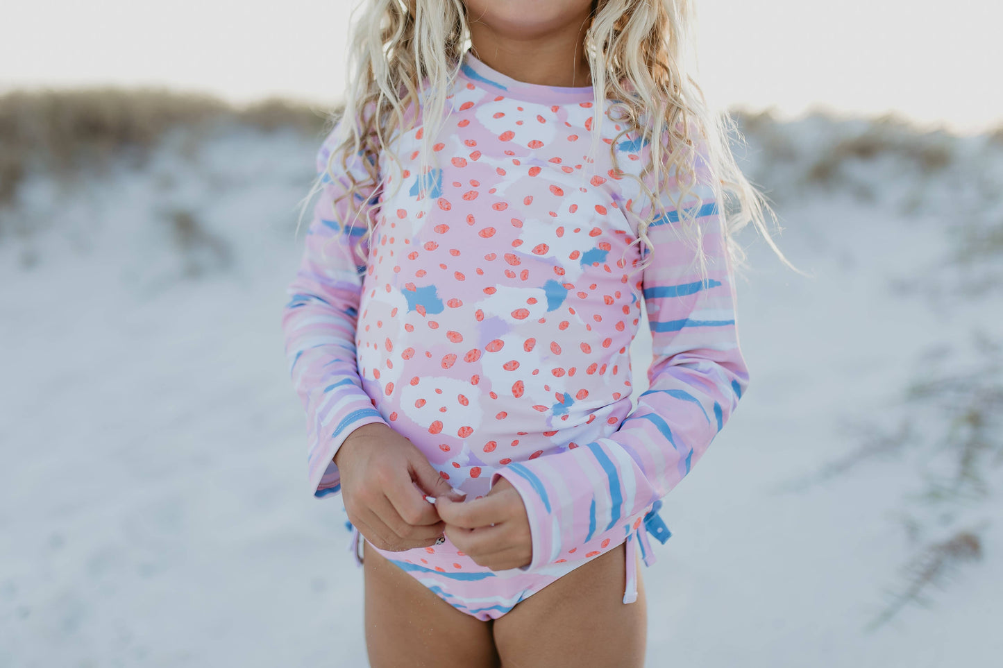 Pink & Blue Abstract Rash Guard Ruffle Swimsuit