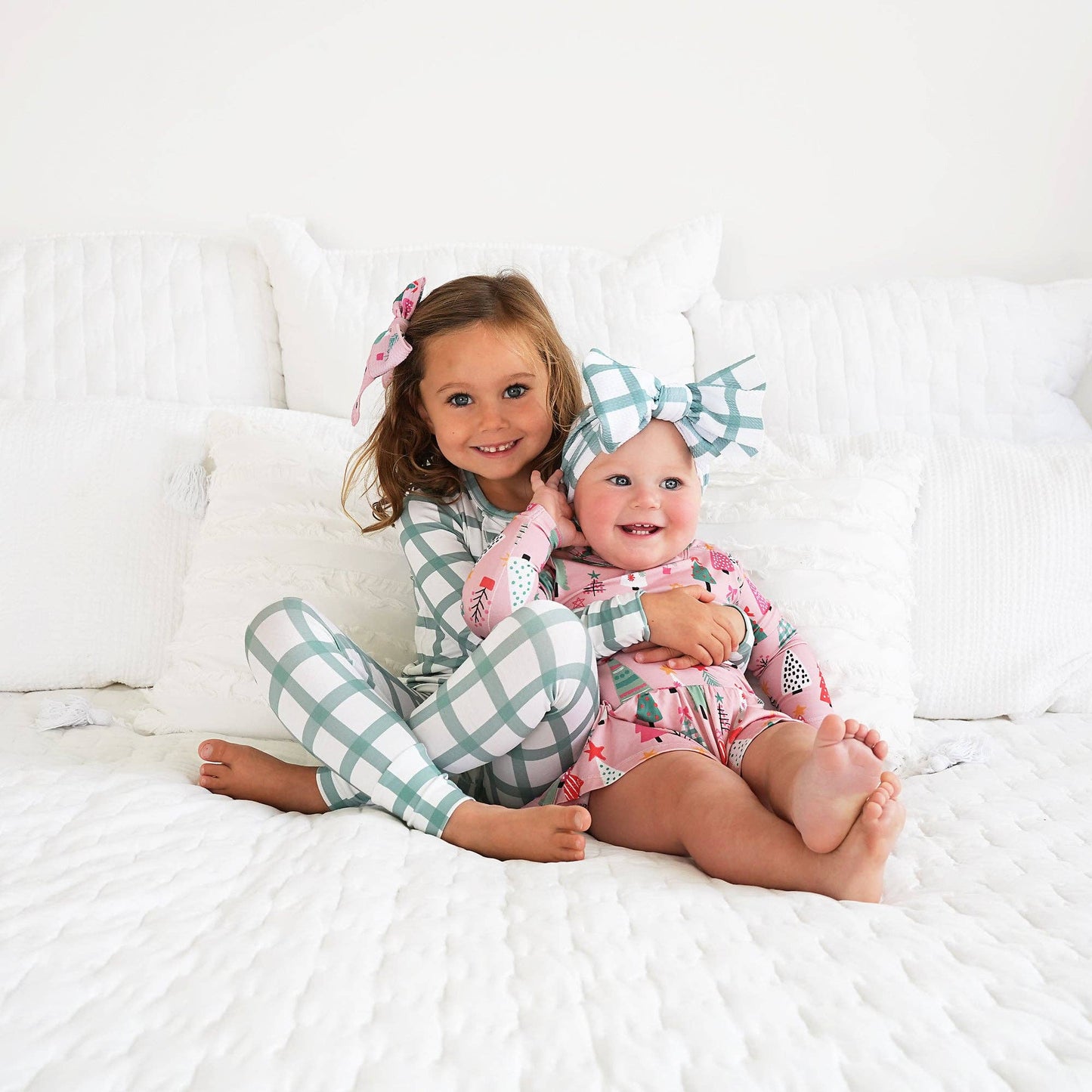 Green Plaid Ruffle 2P Set Bamboo Pajamas