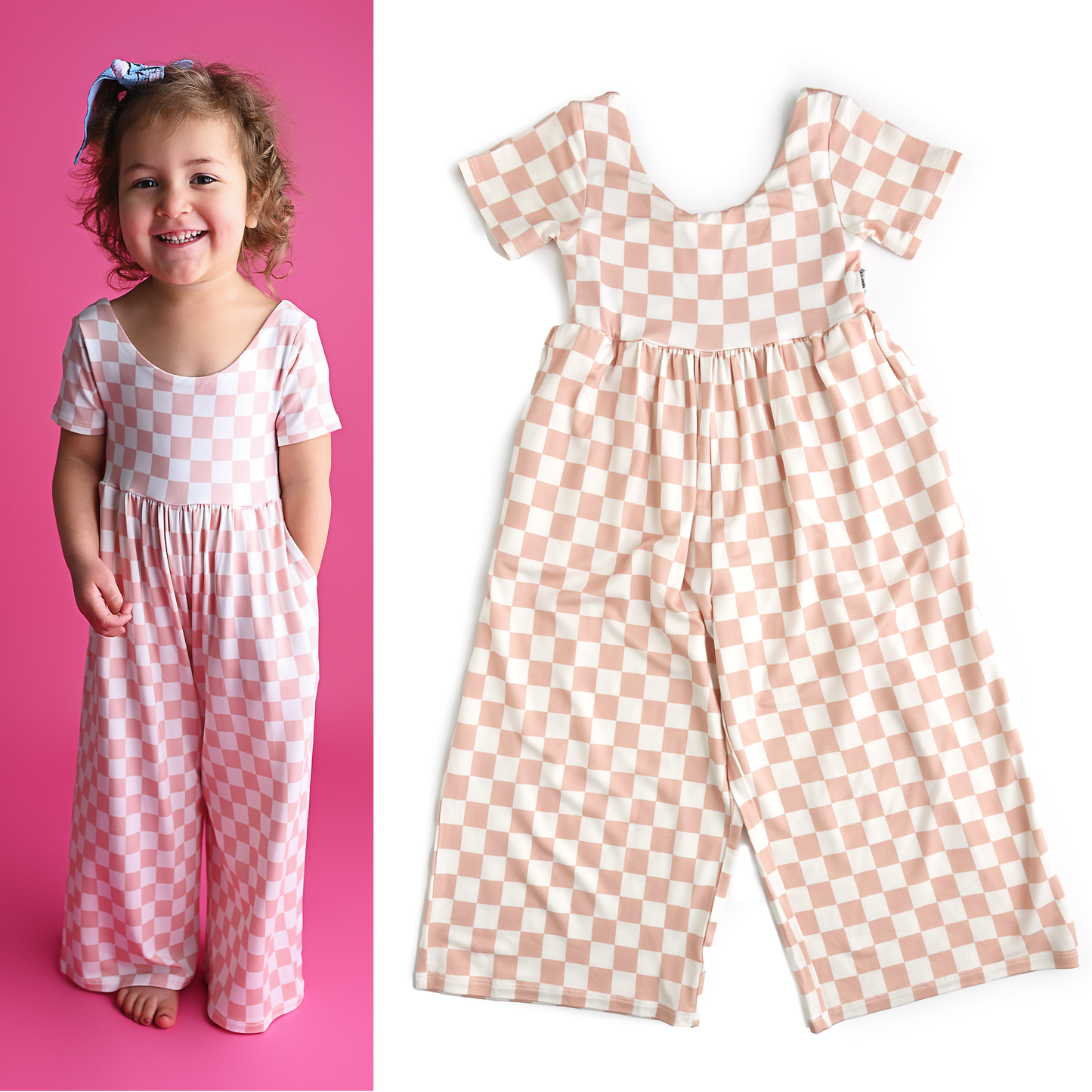 Pink Checkered Bamboo Romper