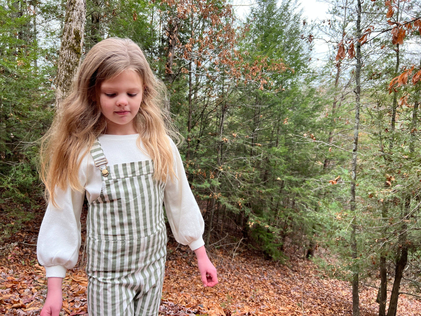 Emma overall in green stripe