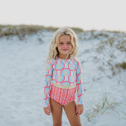 Coral Rainbow Rash Guard
