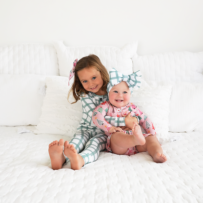 Green Plaid Ruffle 2P Set Bamboo Pajamas