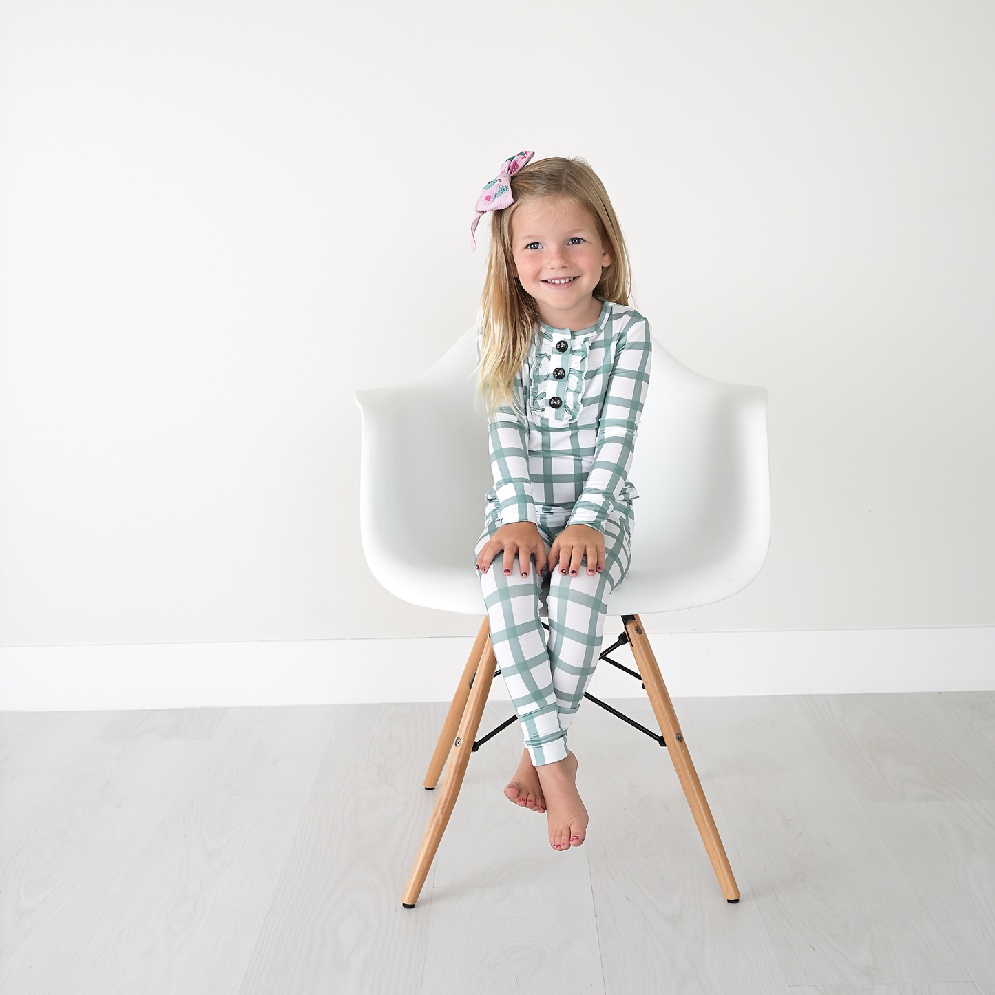 Green Plaid Ruffle 2P Set Bamboo Pajamas