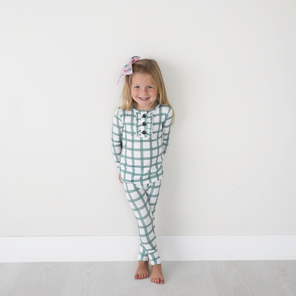 Green Plaid Ruffle 2P Set Bamboo Pajamas