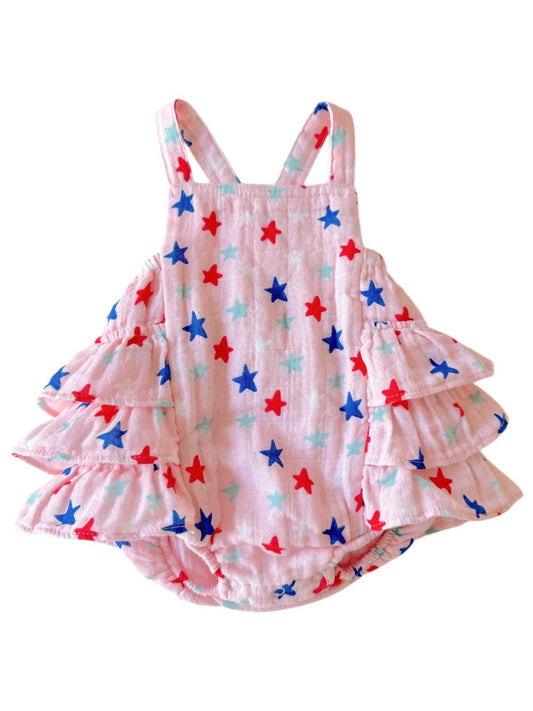 Stars Pink Ruffle Sunsuit
