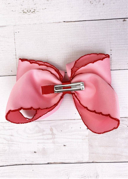 Pink with Red Moonstitch Bow